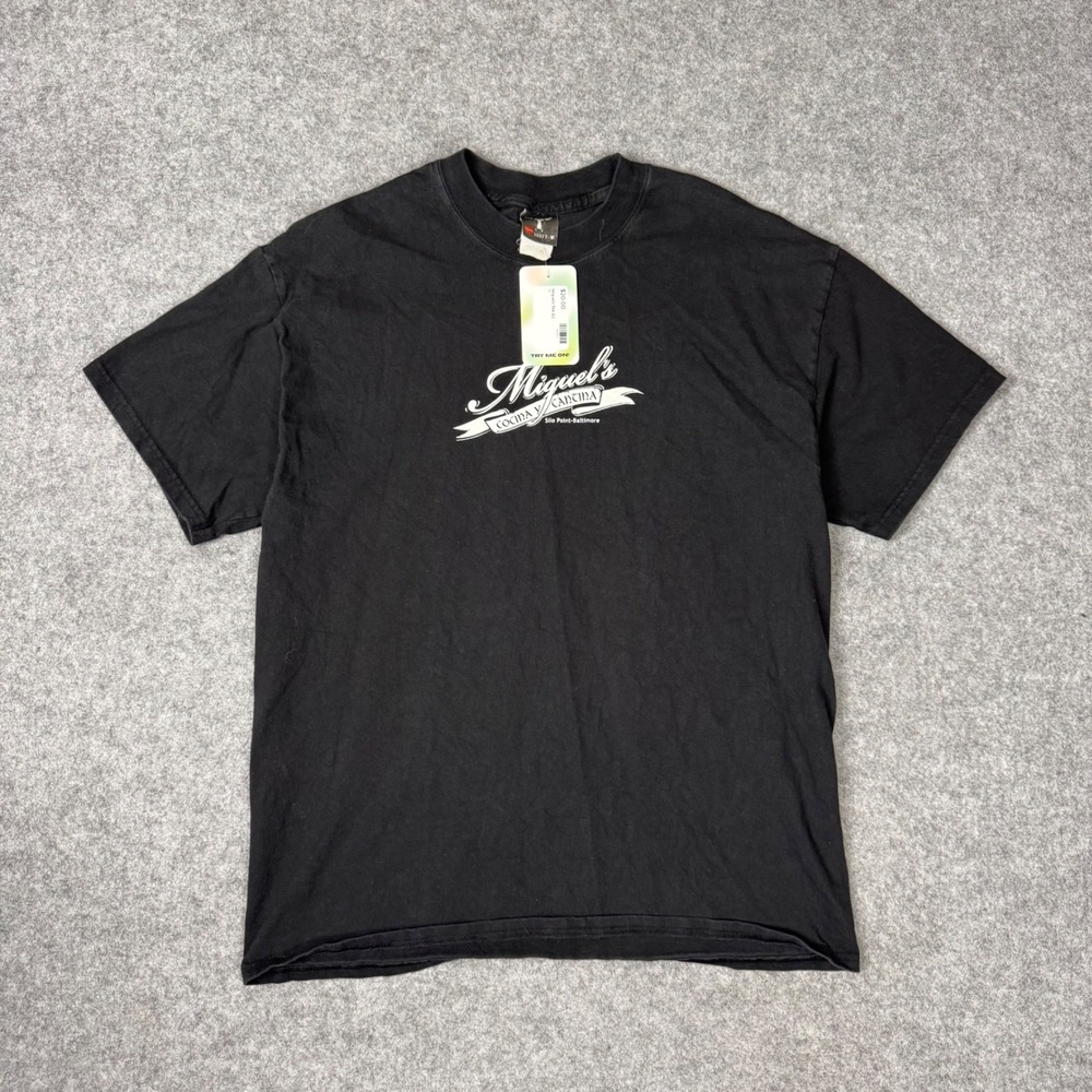 Hanes Beefy-T Miguels Cocina y Cantina Baltimore Graphic Tee Mens Large Black